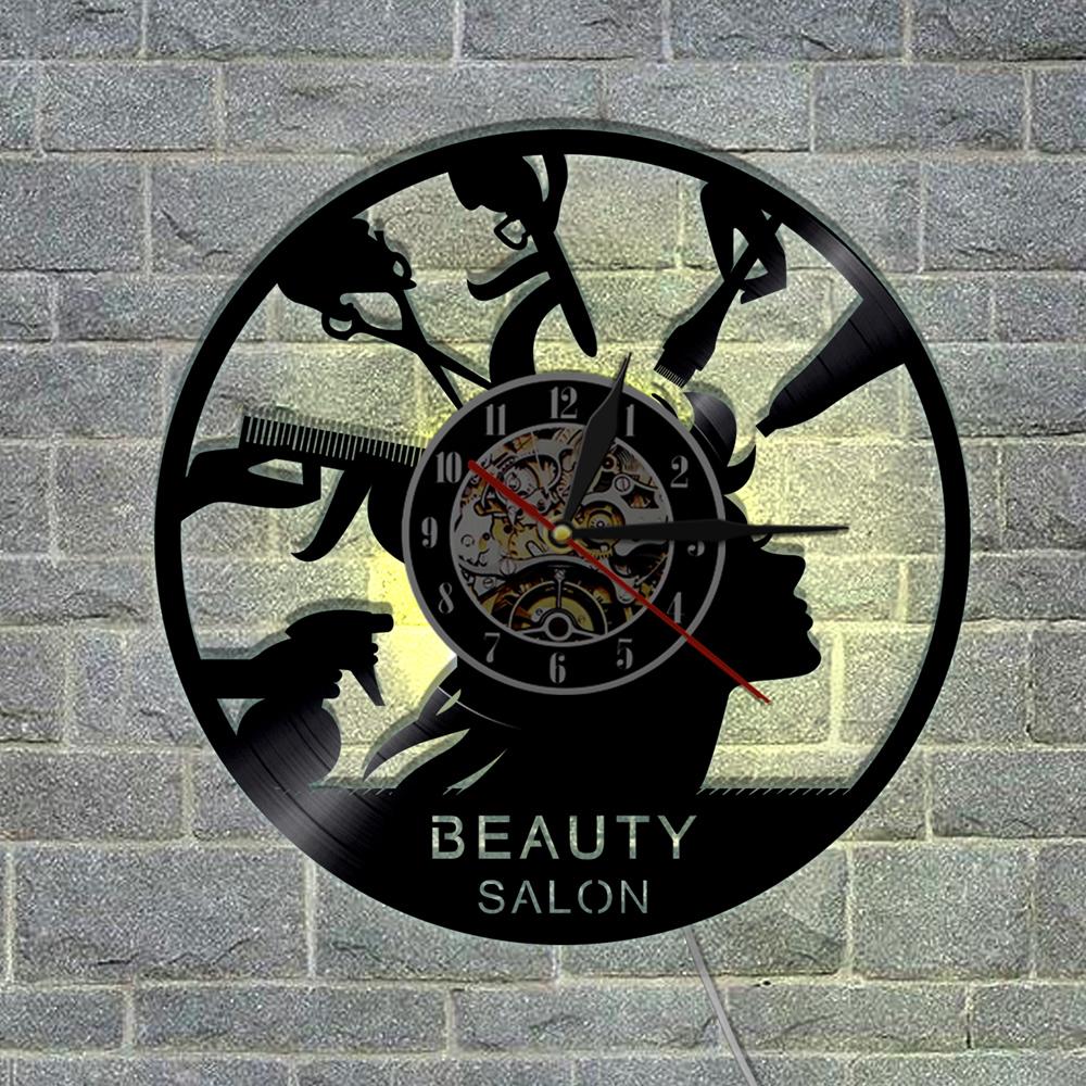 1Piece Beauty Salon Vinyl Record Wall Clock Barber Shop Unique Art Decor LED Vinyl Light With Color Changing Hanging Time Watch