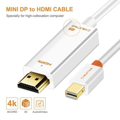 Cabletime Mini DisplayPort Thunderbolt to HDMI Cable Mini DP to HDMI 1080P Cable for HDTV Projector PC