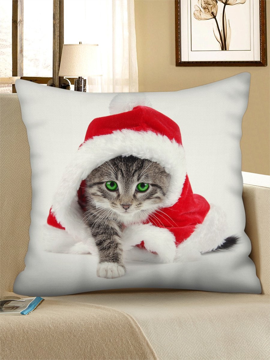 Christmas Cat Pattern Throw Pillow Case
