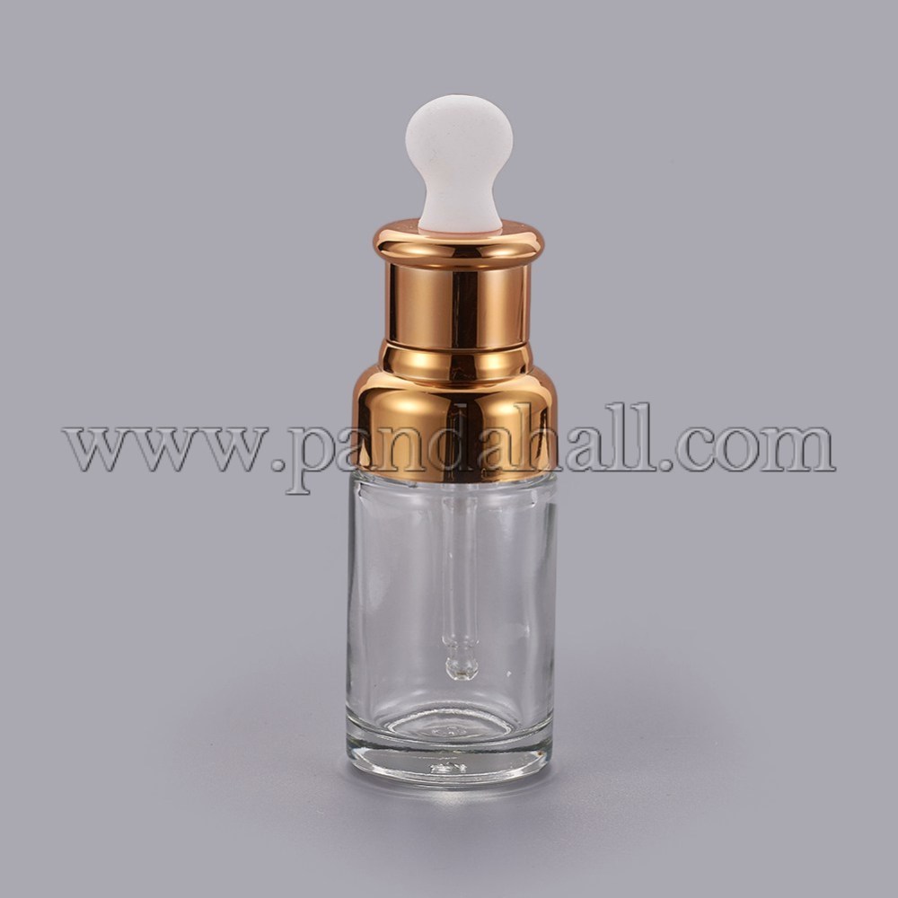 Essential Oil Bottles, with Gold Cap and Dropper, Clear, 124mm; Capacity: about 50ml