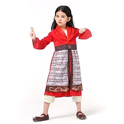 Mulan Hua Mulan Cosplay Costume Outfits 2 Pieces Girls' Movie Cosplay Cosplay Halloween Red Dress Pants Halloween Carnival Masquerade Polyester World Book Day Costumes miniinthebox