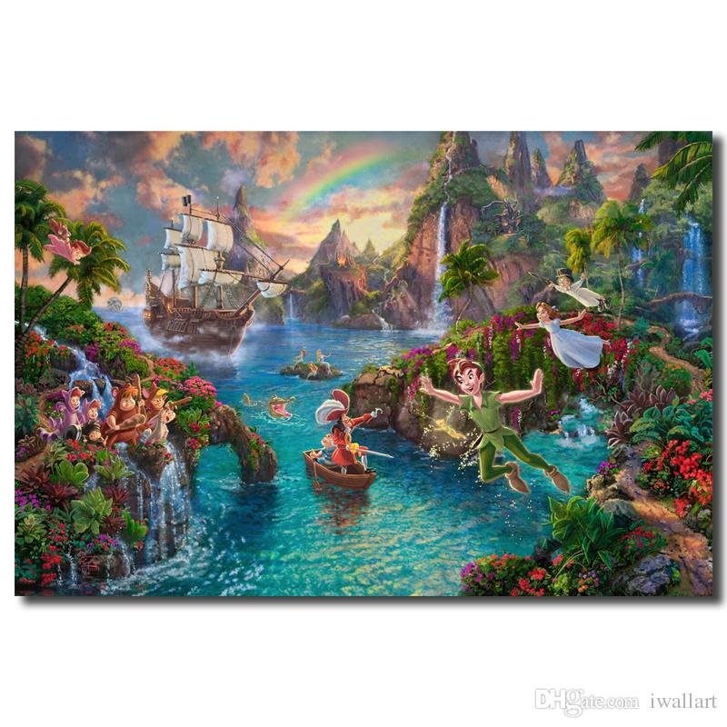Peter Pan Never Land By Thomas Kinkade Canvas Painting Print Living Room Home Decor Modern Wall Art Oil Painting Poster Accessories HD