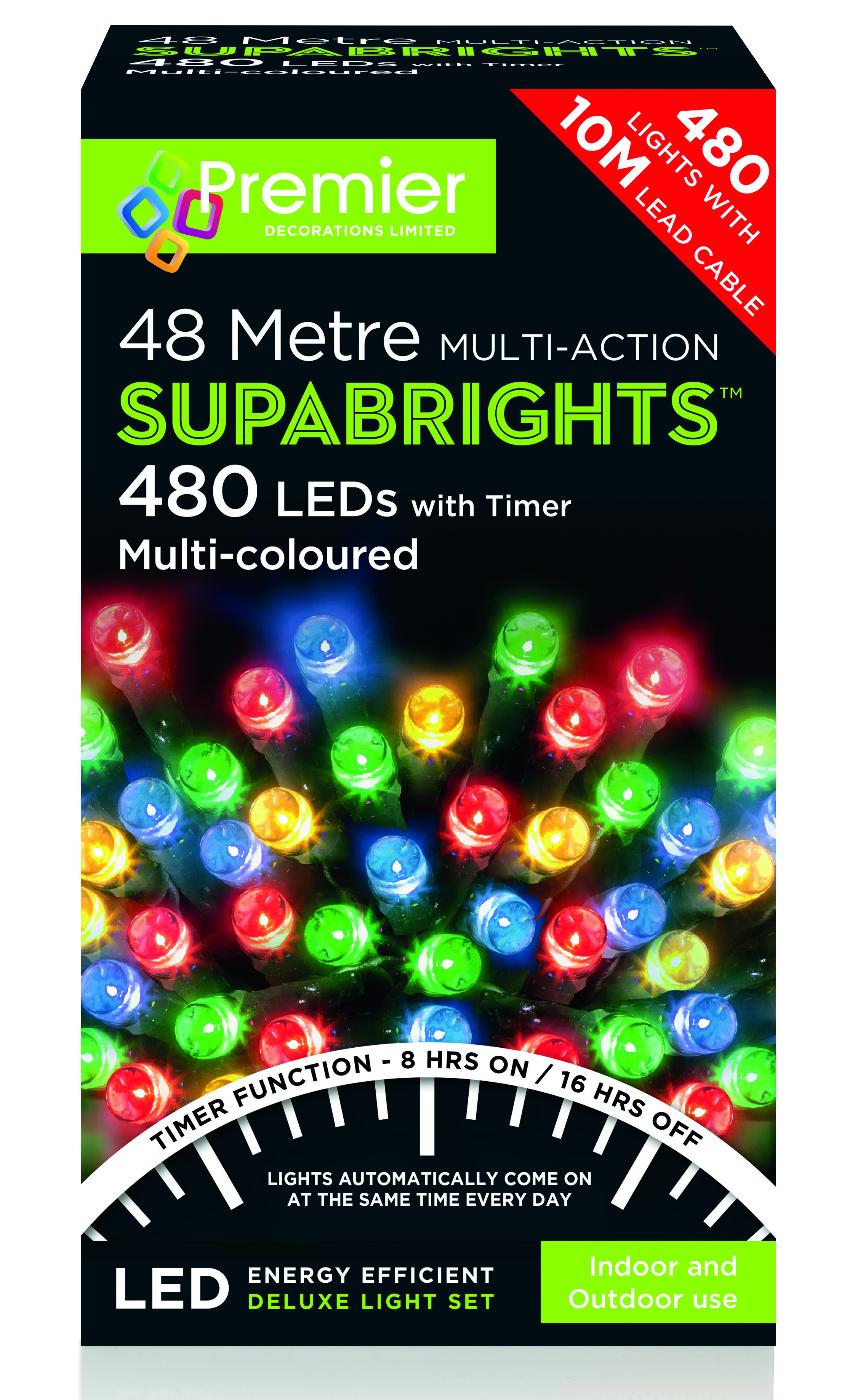 Premier Supabright Multi Action 48m LED Christmas Lights (Multi-Colour)