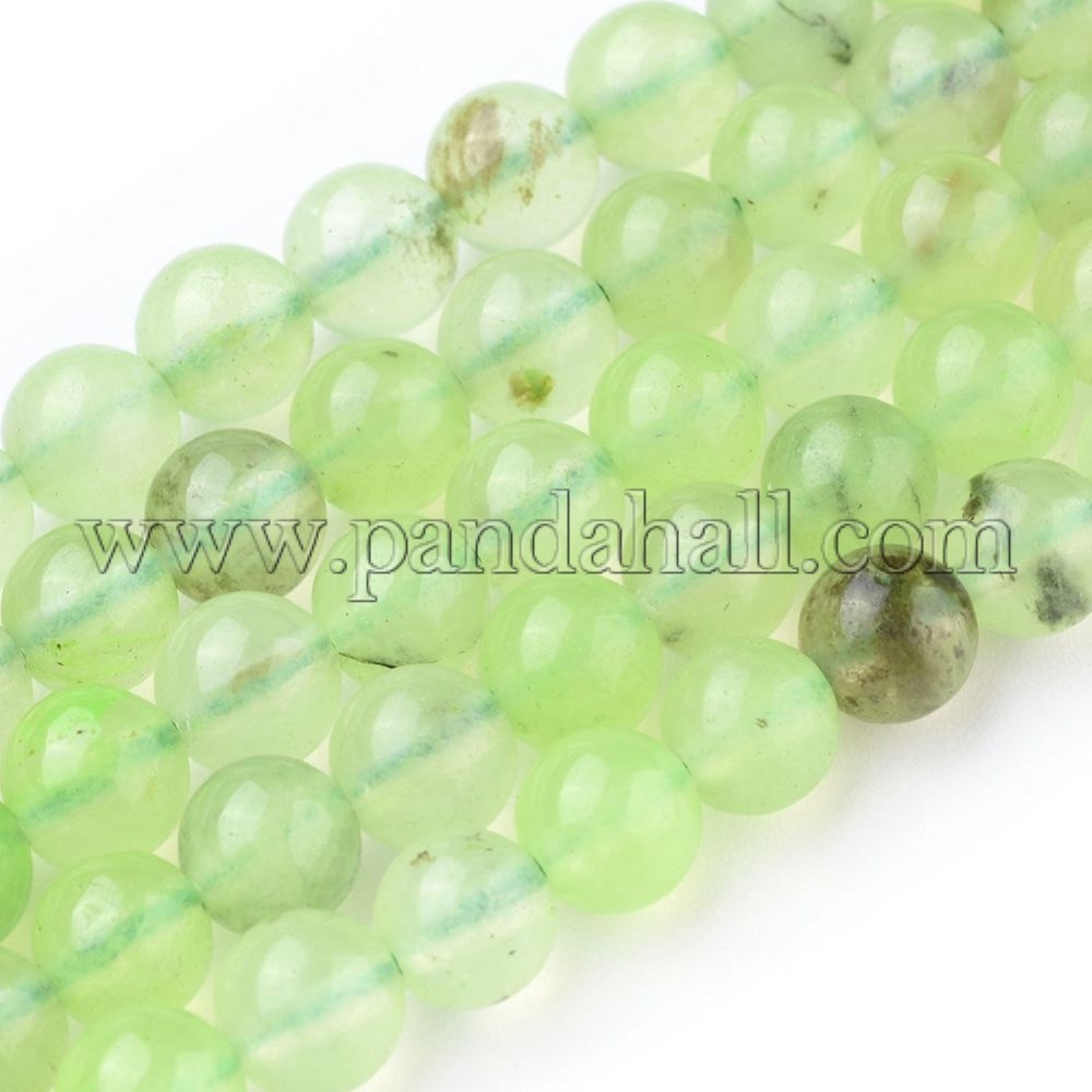 Natural Prehnite Beads Strands, Round, 6.5~7mm, Hole: 1mm; about 62pcs/strand, 15.3~15.5