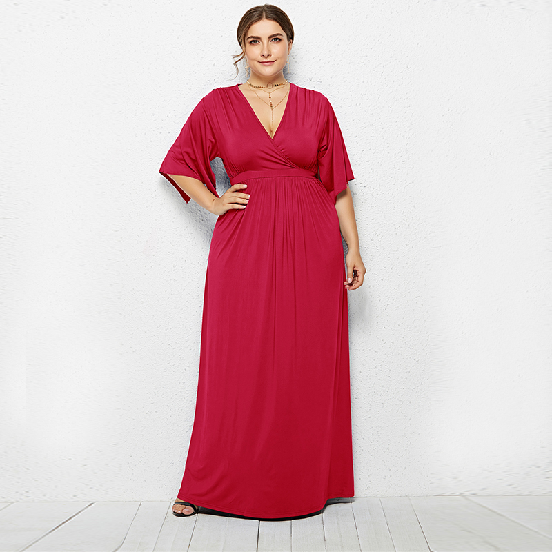 Elegant Solid Plus-size High-rise Maxi Dress