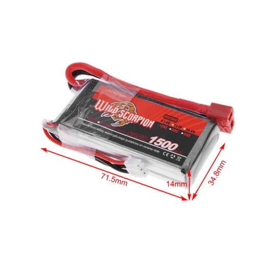 Wild Scorpion 7.4V 1500mAh 25C MAX 35C 2S T Plug Li-po Battery for RC Car Airplane Helicopter Part