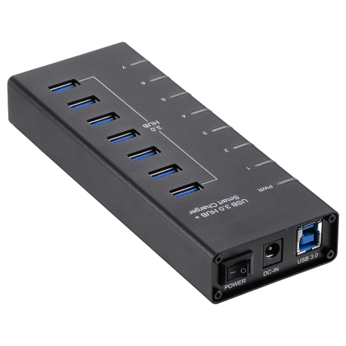 Multiport USB 3.0 HUB 7-Port USB Hub Splitter Adapter Smart Charging Super Speed 5Gbps Aluminum Alloy Plug and Play for PC Laptop Notebook Computer Peripherals Accessories US Plug