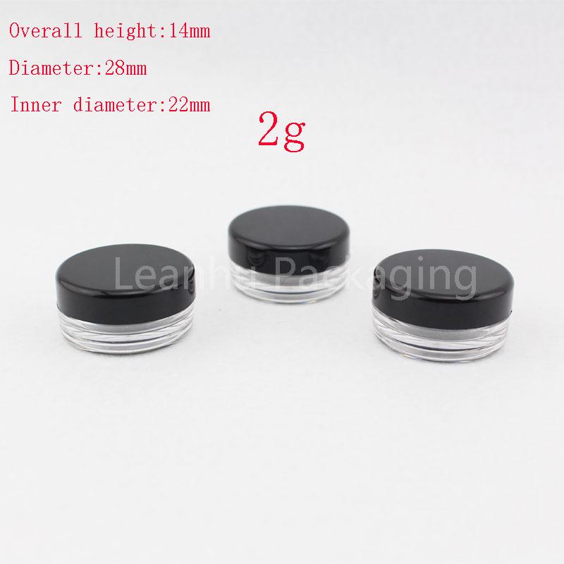 2g small transparent empty cosmetic container black sample plastic cream jars cosmetic packaging ,makeup display tin Mini bottle