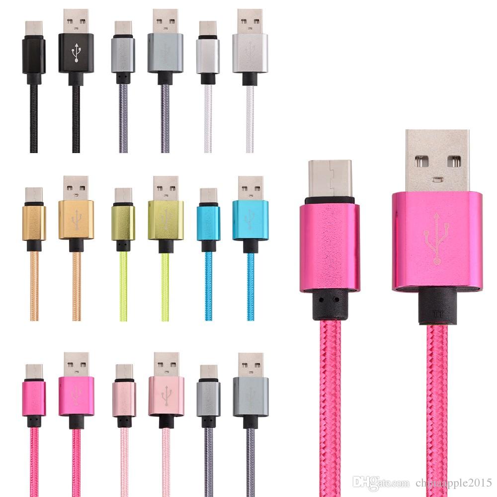 1m 2m 3M Fabric Braided Type-C Micro V8 Type C USB Data Sync Charger Cable For Nokia N1 For Macbook OnePlus 2