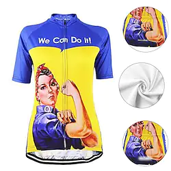 21Grams Women's Short Sleeve Cycling Jersey Summer Violet Pink Green Retro Funny Rosie the Riveter Plus Size Bike Jersey Top Mountain Bike MTB Road Bike Cycling Breathable Quick Dry Back Pocket Lightinthebox