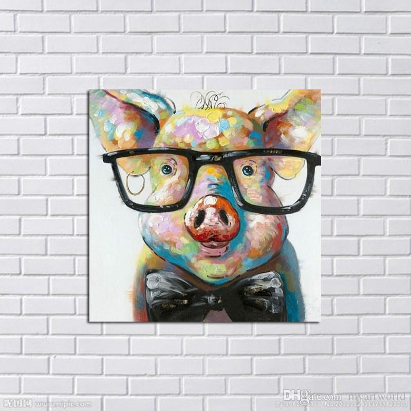 Framed Abstract Lovely Pig,Hand Painted Modern Cartoon Animals Art Oil Painting,Home Wall Decor On High Quality Canvas in Multi sizes 005