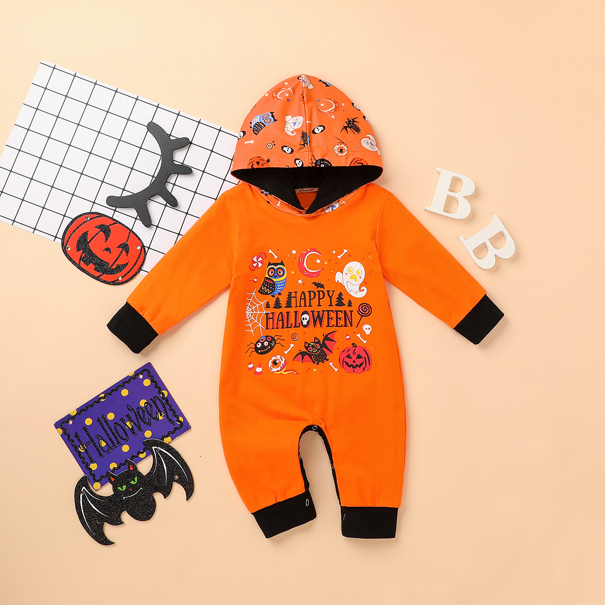 Baby Halloween Pumpkin Hooded Jumpsuit