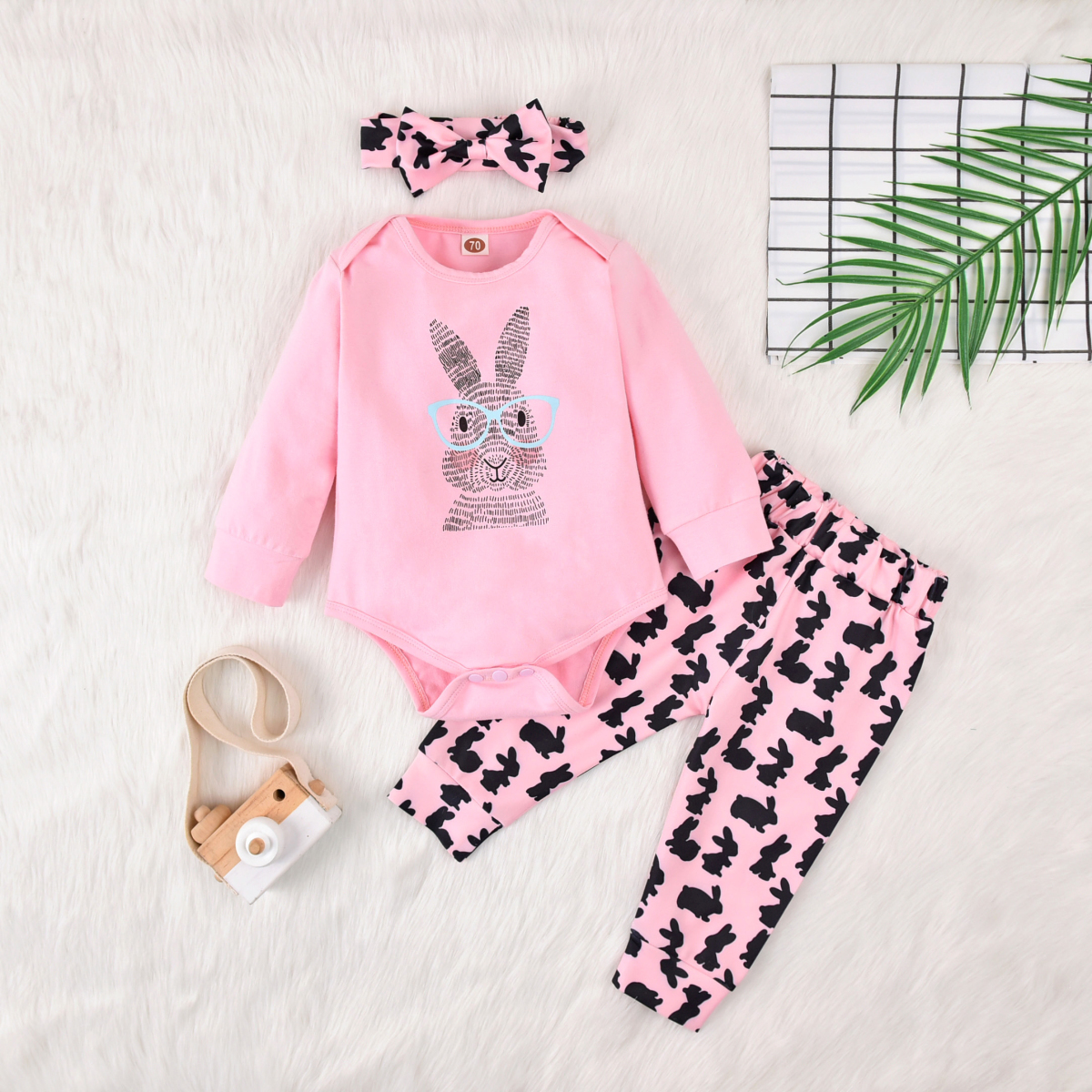 3pcs Baby Girl Sweet Animal & Rabbit Baby's Sets Romper Fashion Long Sleeve Infant Clothing Outfits