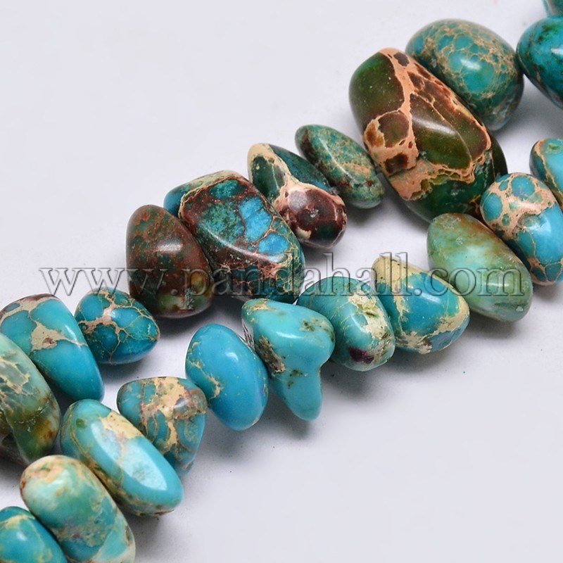 Natural Regalite/Imperial Jasper/Sea Sediment Jasper Beads Strands, Nuggets, Dyed, SkyBlue, 8~16x4~10mm, Hole: 1mm; about 15.7