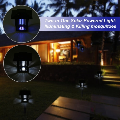 Solar Powered LED Mosquito Killer 0.1W 20LM Light Sensing Lantern Water-resistant Rechargeable Electronic Bug Moth Insect Repellent Garden Yard Balcony Outdoor Use