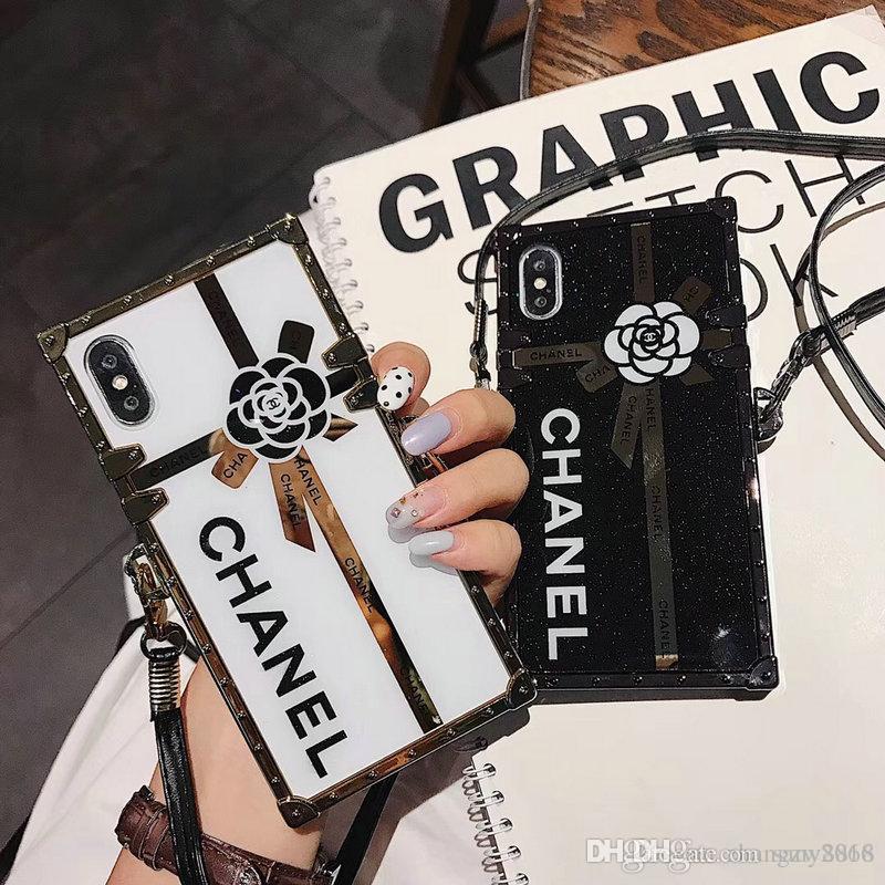 Printed letter flower brand design mobile phone case for iphone XS max Xr X 7 7plus 8 8plus 6 6plus with lanyard ladies Messenger cover
