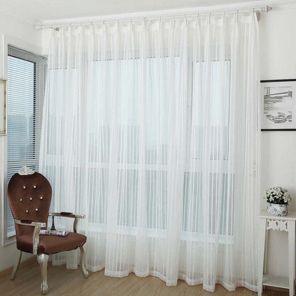 Stripe White Sheer Curtains for Living Room Jarl Home Decor Jacquard Breathable Tulle Window Door Curtain Panel for Bedroom Hotel Drapes Hot