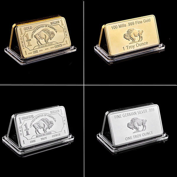 50mm *3mm Collectible Buffalo Bar Craft 1 Troy Ounce 100 Mill 999 Fine Silver&Gold Plated Commemorative Ba
