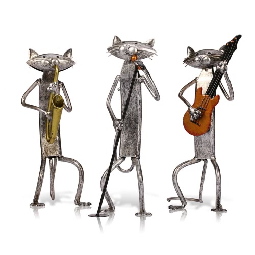 Tooarts Metal Sculpture Playing Saxophone Cat Home Furnishing Articles Handicrafts