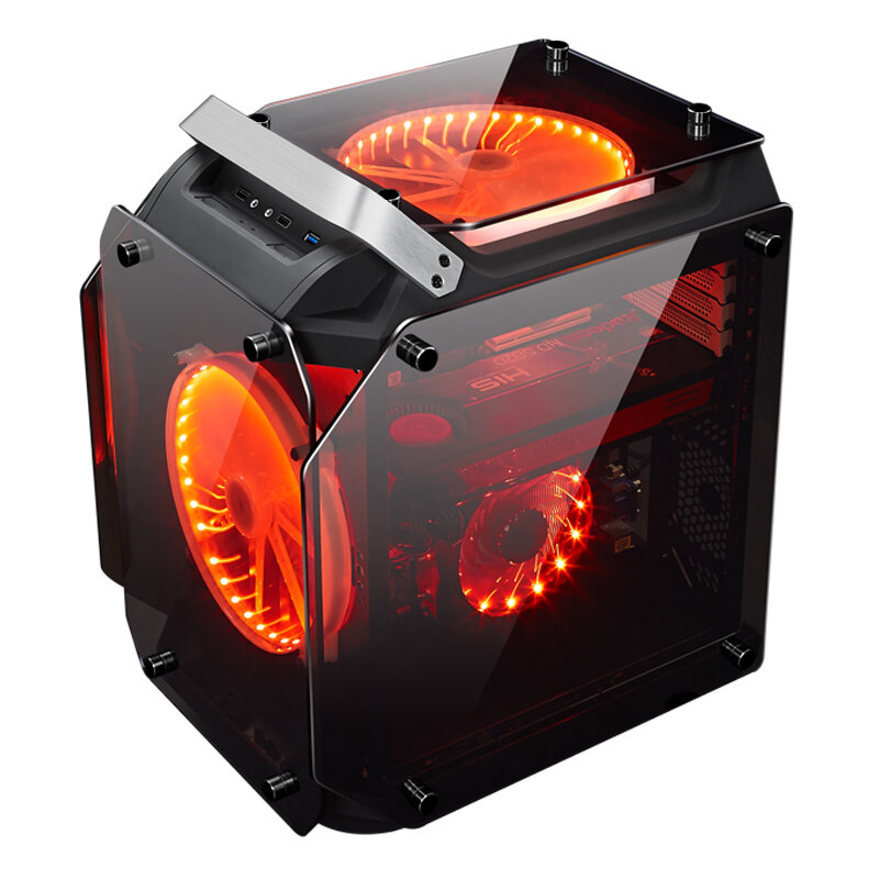 Coolman Gorilla Tempered Glass ATX Computer Case Water Cool Air Cool PC Case with 200mm Cooling Fan