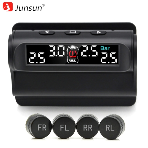 Junsun TM101.W Car TPMS Tire Pressure Monitoring System Solar Charging Digital LCD Display Auto Alarm System with External Sensor