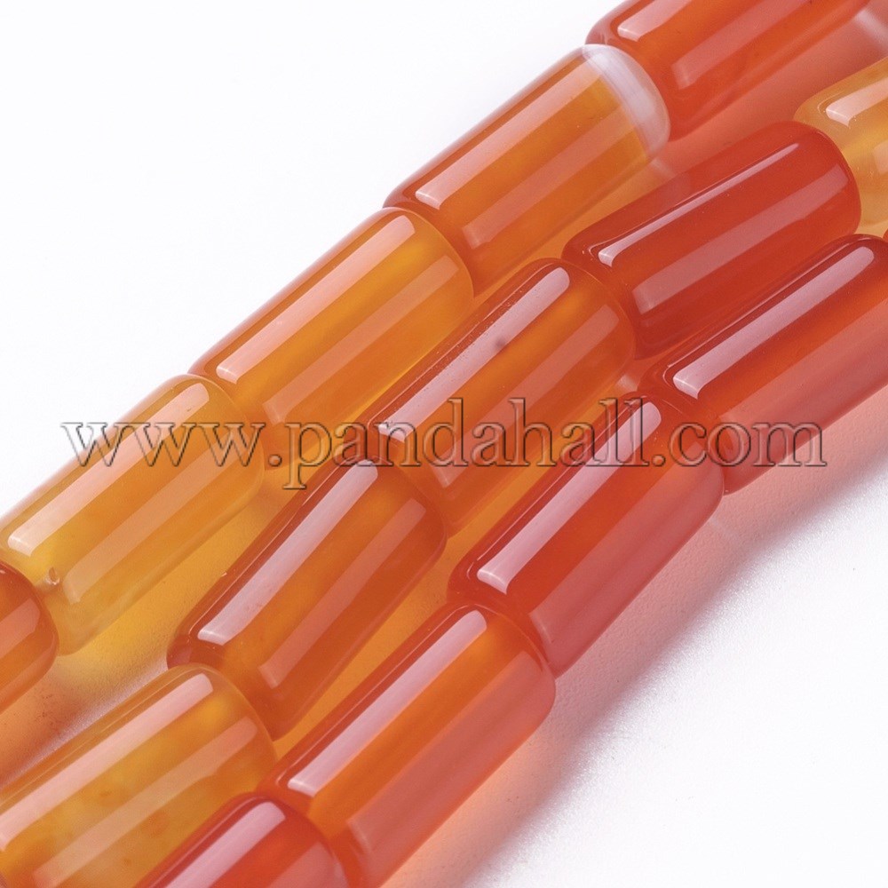Natural Dyed Agate Beads Strands, Column, Salmon, 15~16x7~8mm, Hole: 1.2mm; about 25pcs/strand, 15.3''(39cm)