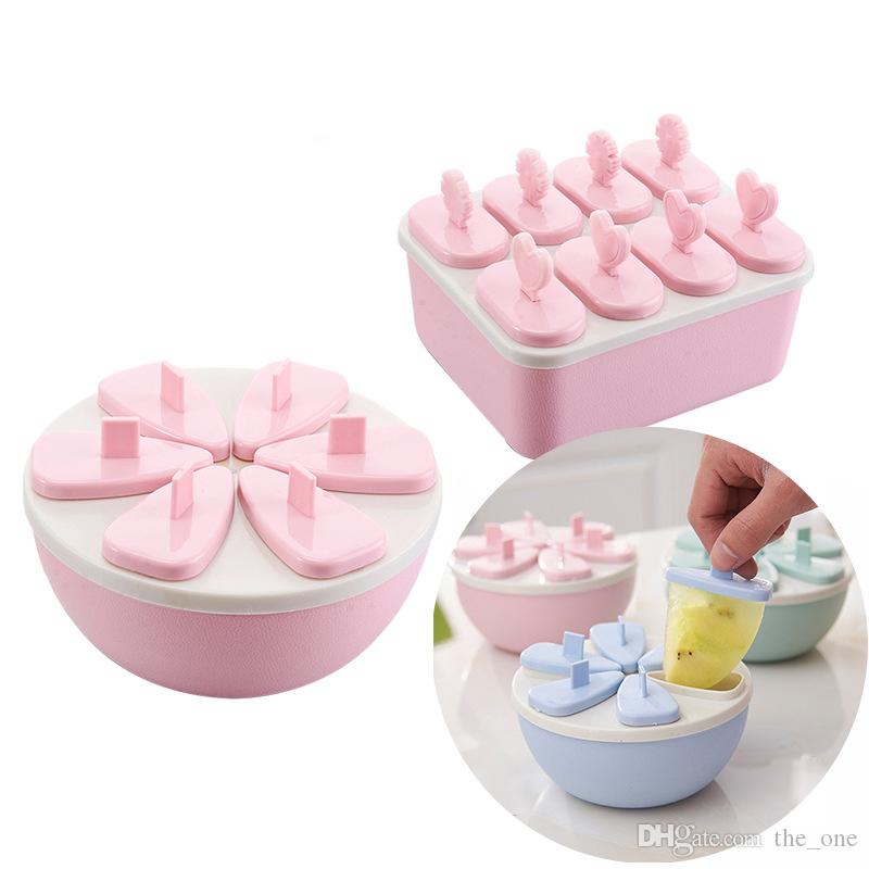 New Pink and Blue Color Plastic DIY Fruit Vegetable Ice Cream Mould Ice-Cream Mold Kitchen Tools with Lid Square and Circular Shape