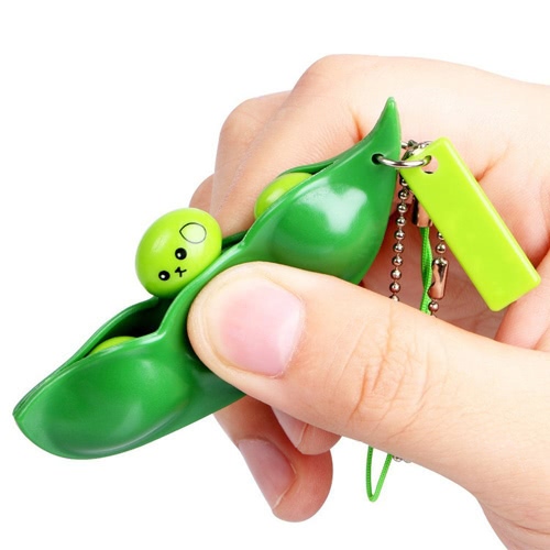 Infinite Squeeze Edamame Bean Pea with Expression Key Chain Key Pendant Stress Relieve Toy