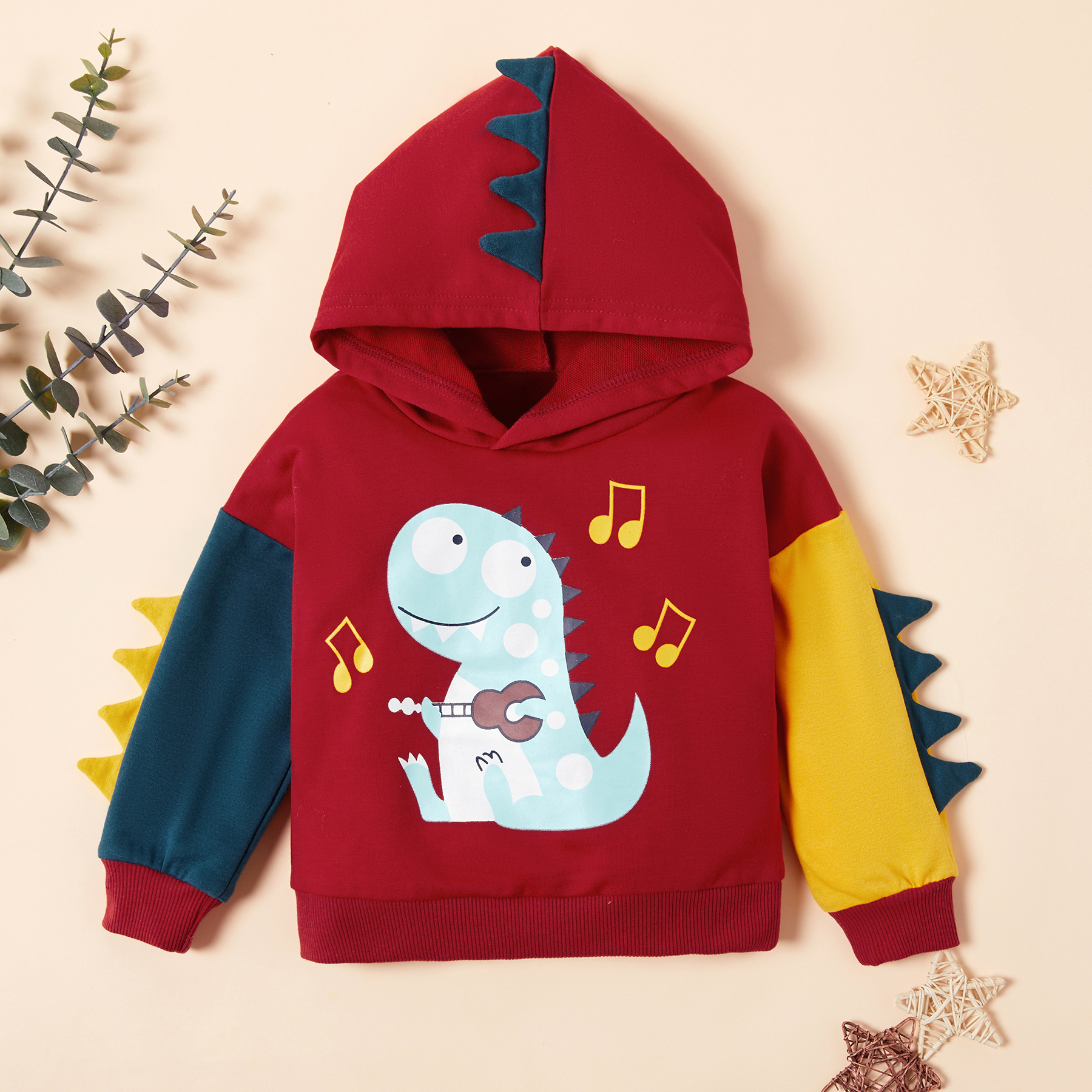 Adorable Dino Print Hooded Pullover for Toddler Boy