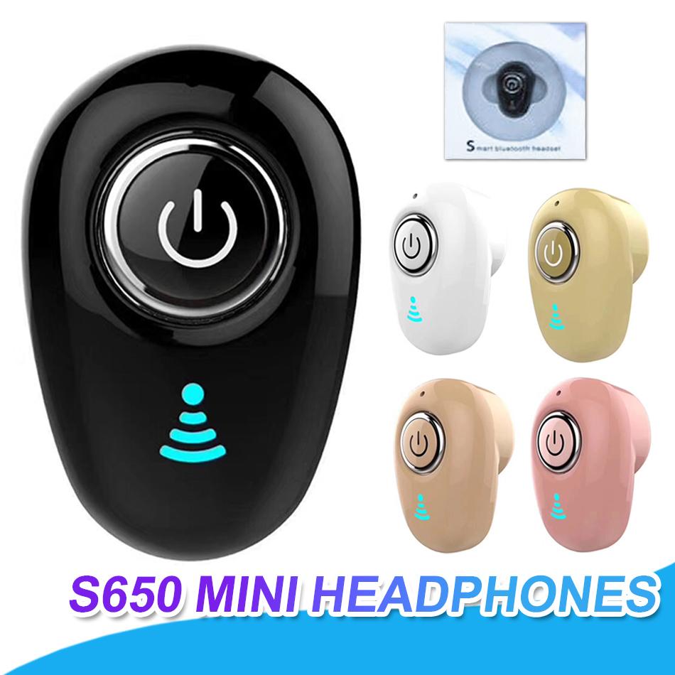 S650 Mini Bluetooth Headphones Wireless Headphones In-ear Portable Sport Earphone Handsfree Headset With Mic For iPhone X Samsung With Box