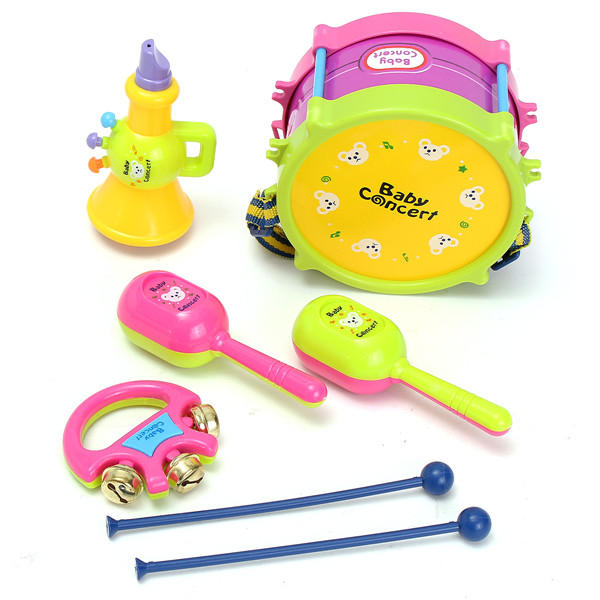 5Pcs Kids Baby Roll Drum Musical Instruments Band Kit Children Toy Gift Set