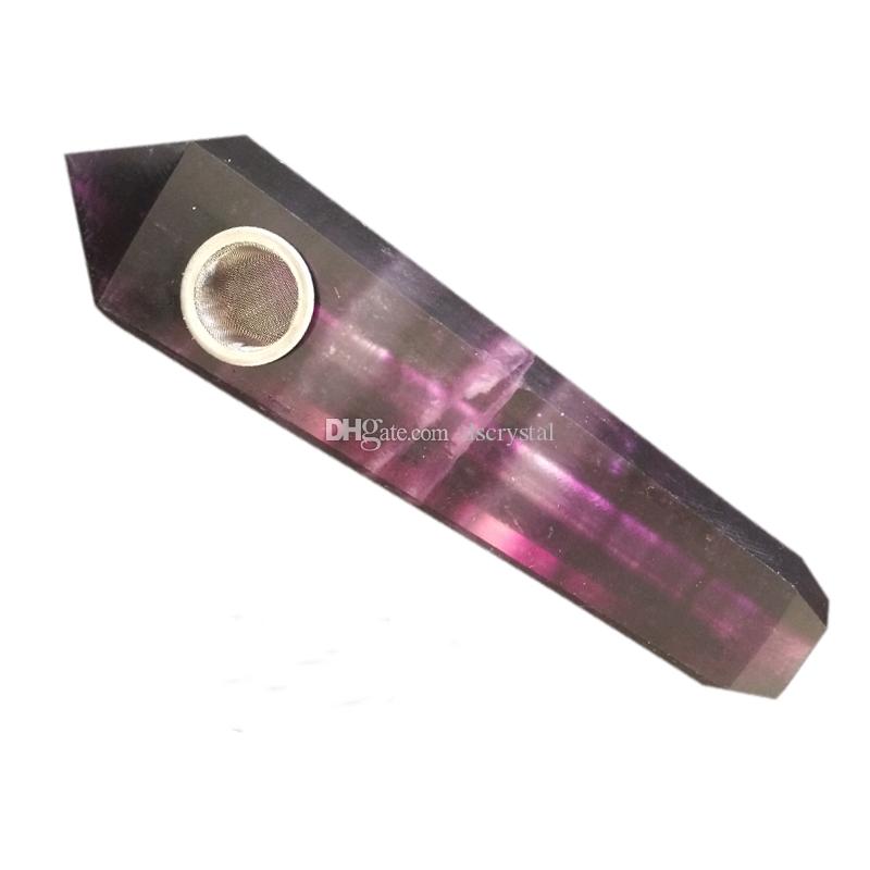 Natural Fluorite Purple Quartz Smoking Pipe Crystal Stone Obelisk Wand Point Cigars Tobacco Pipes With Metal Filter