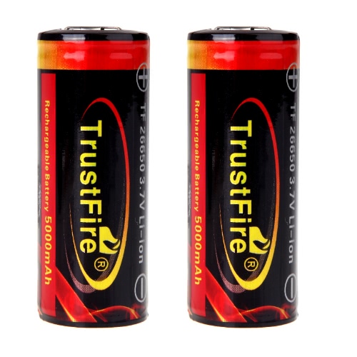 Trustfire 2pcs 26650 3.7v 5000mAh Rechargeable Li-ion Battery with PCB Protected Board