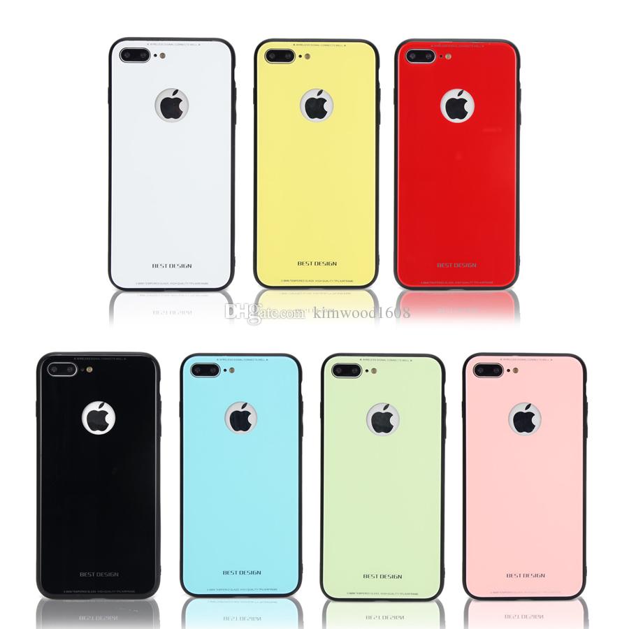 Glass Case For iphone X iphone 8 plus 7 plus TPU + Glass cover colorful fashion case