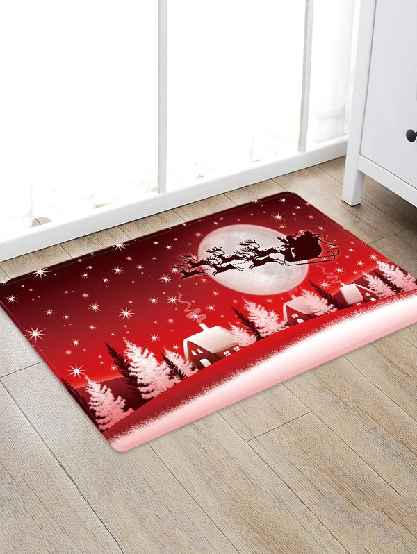 Christmas Sleigh Town Moon Night Pattern Water Absorption Area Rug