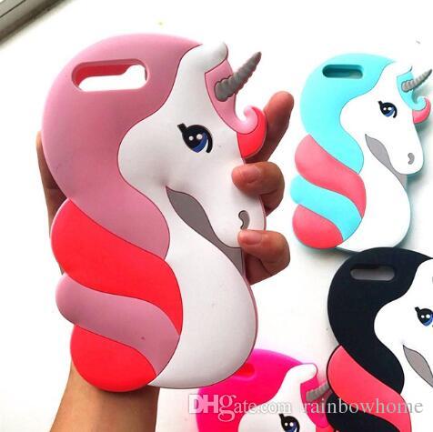 3D Cartoon Silicon case for iphone X 8 7 Plus Samsung S8 Plus Note J5 J7 2017 OPP A59 A57 Rainbow Horse Rubber cover