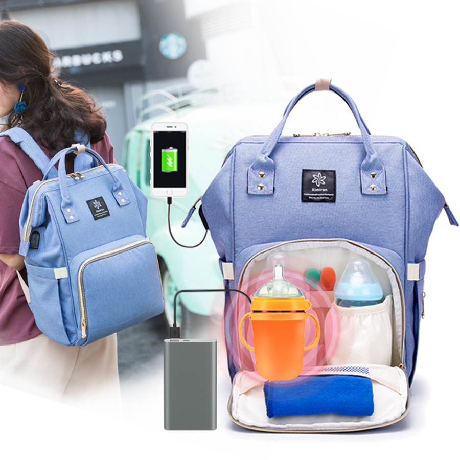 Multifunctional USB Heating Large Capacity Diaper Bag Backpack