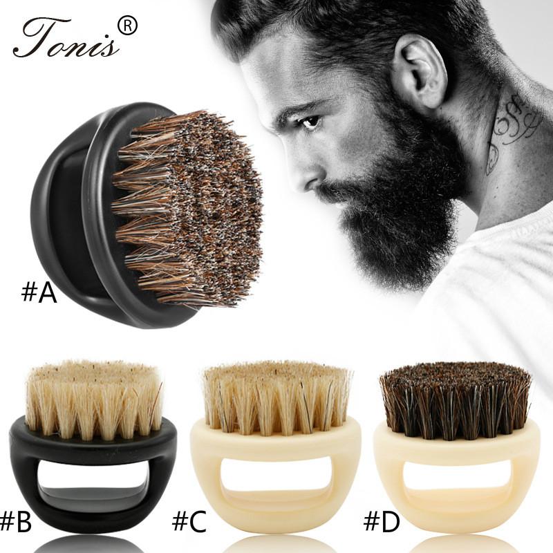 Ring Beard Brush Horse Bristle hair head brush Men's beard clean finger Shaving Portable Face Care Beard-care Cleaning brush