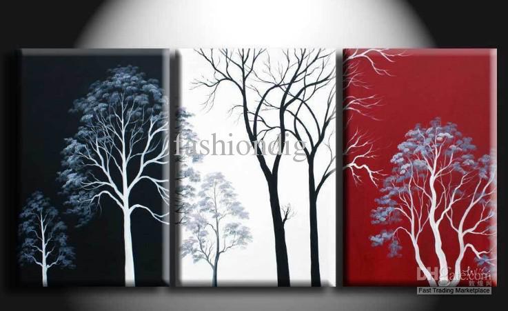 Abstract Wall Tree Black White Red oil painting canvas Landscape Home Office hotel wall art decor decoration Handmade artwork