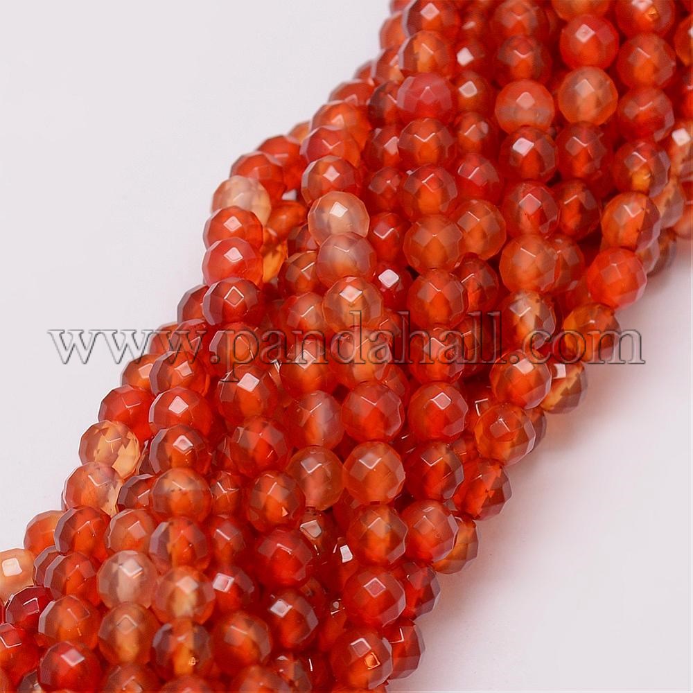 Natural Agate Bead Strands, Dyed, Faceted, Round, DarkOrange, 6mm, Hole: 1mm; about 56~58pcs/strand, 14