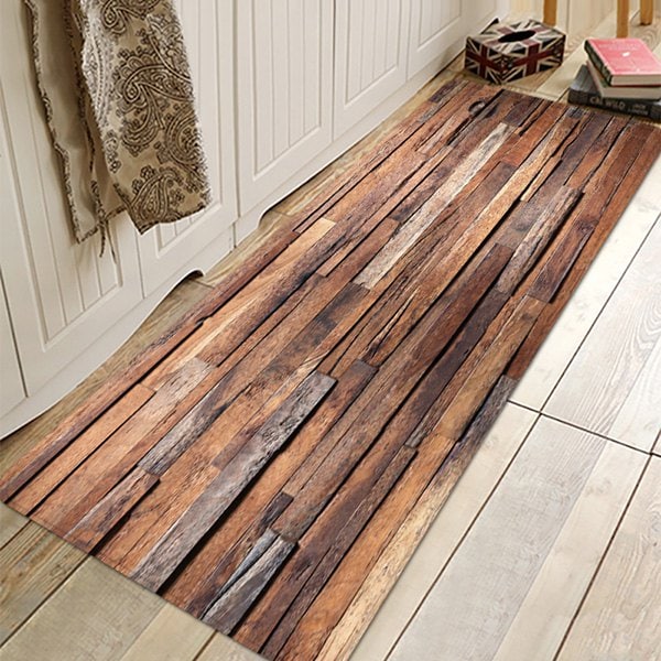 Wood Grain Absorbent Non-slip Floor Mat for Living Room Bathroom Kitchen