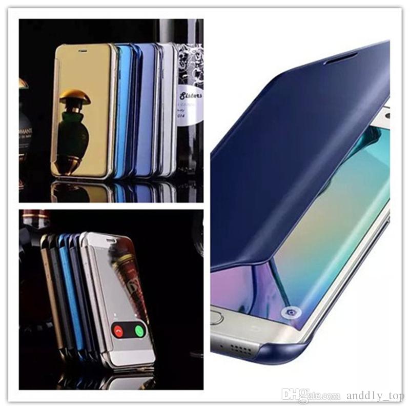 For iPhone 7 6 plus Samsung S7 S6 Edge plus Hyperbolic Mirror Case Smart View Wallet Flip Hard Back Shell Case Note 5