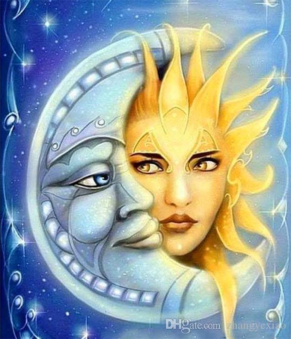 5D Diamond embroidery sun moon face diy diamond painting cross stitch kit resin full round&square diamond mosaic home decor gift AA0845