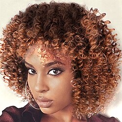 Short Curly Wigs for Women - Gradient Brown Curly Afro Wig with Bangs Synthetic Heat Resistant Full Wigs for Everyday Party Use Lightinthebox
