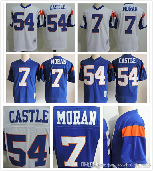 Men Blue Mountain State Movie Jersey 7 Alex Moran 54 Kevin Thad Castle Blue White stitched College football jerseys Cheap