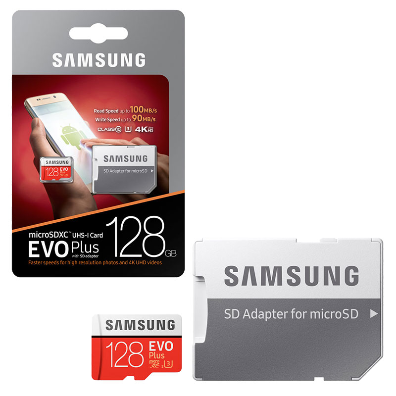 Samsung EVO Plus Micro SD SDXC Memory Card U3 Class 10 and 4K with SD Card Adapter - 128GB