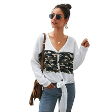 SKTSUUC  Ladies Autumn Blouses And Tops Knitted Blouse Woman 2019 T-shirts V Neck Top Women Long Sleeve With Button