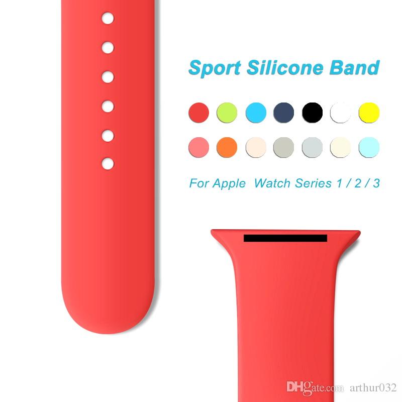 Silicone Sport Band Replacement For Apple Watch Series 1 2 3 38mm 42mm Band Watchstrap Soft Rubber Wrist Bracelet Strap Colors Wristband