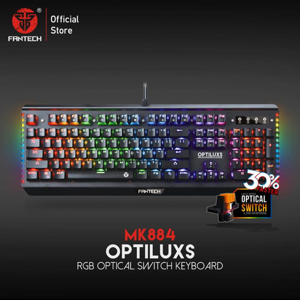 FANTECH 884 RGB Gaming Keyboard All Buttons Have No Conflicts English Waterproof Optical Axis Keyboard For Gamer