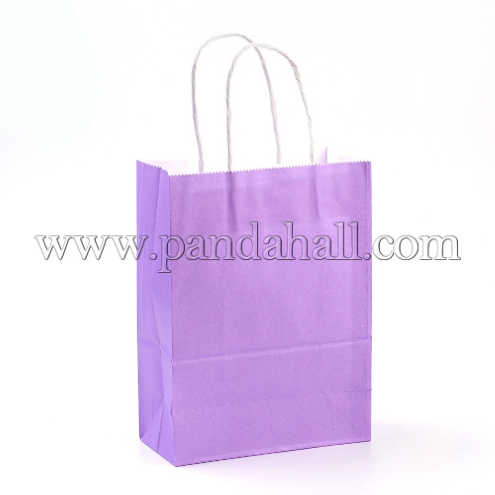 Pure Color Kraft Paper Bags, Gift Bags, Shopping Bags, with Nylon Cord Handles, Rectangle, MediumPurple, 15x11x6cm
